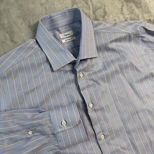 Ingram Cottonstir Dress Shirt Mens XL Made in Italy Blue Yellow Windowpane Check